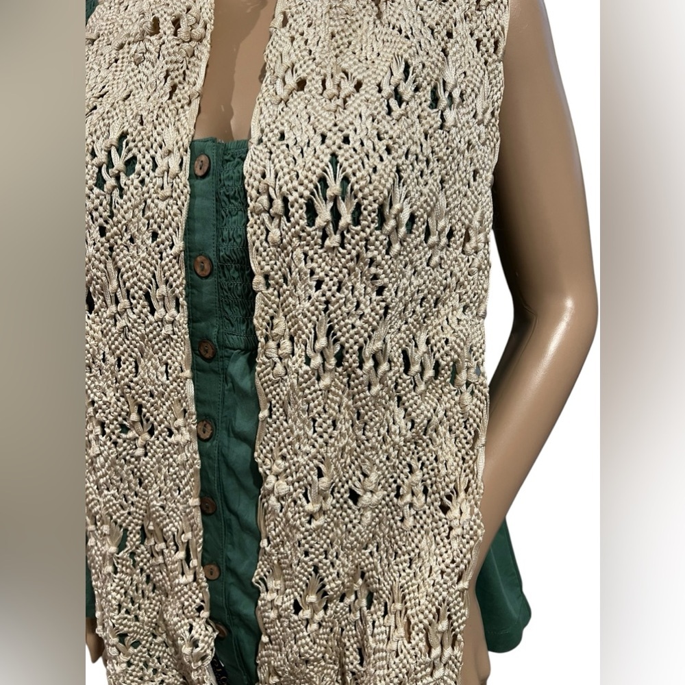 Polo Ralph Lauren Scarf Womens Ivory Crochet Fringed Rectangular One Size - Picture 4 of 8